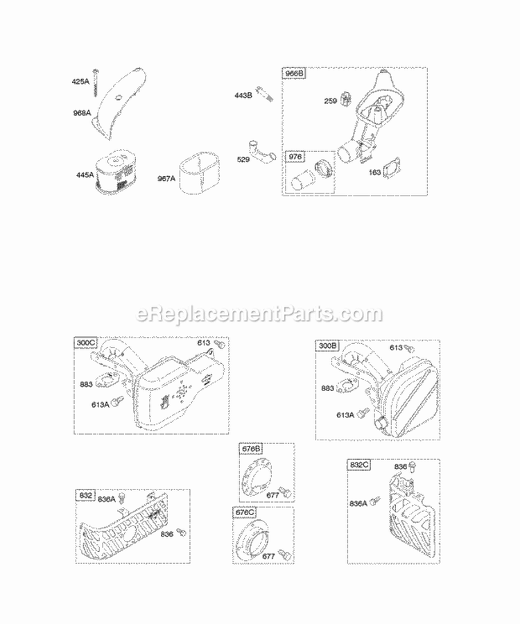 Air Cleaner Muffler Diagram and Parts List for 12K612-0123-B1  Briggs and Stratton Engine